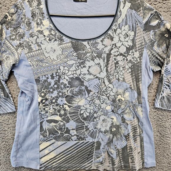 Vanilla Sugar Top Women 1x Floral Blue 3/4 Sleeve Western - Picture 2 of 8